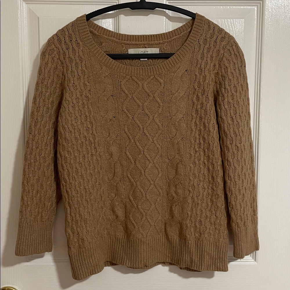 LOFT Cable Knit Scoop Neck Sweater in Camel